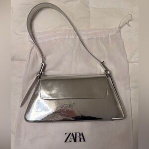 Zara Metallic Silver Shoulder Bag